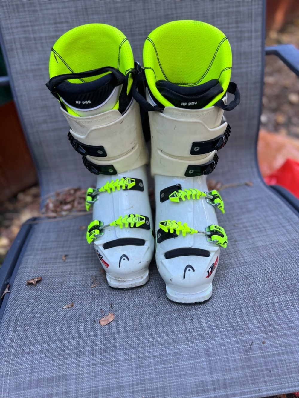 Head Kids White Ski Boots with Neon Yellow Accents